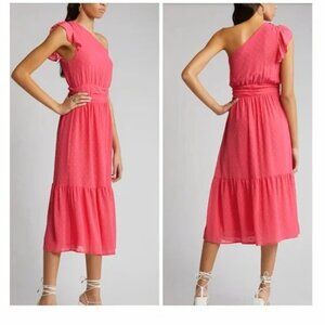 Chelsea28‎ Pink Swiss Dot One Shoulder Midi Dress SZ XL NWT